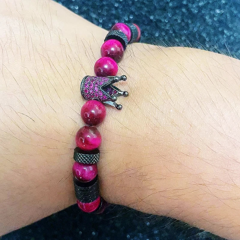 Tinkers Luxury Tiger Stone Beads Crown Charms Bracelet For Men Women - Apparel & Accessories > Jewelry > Bracelets