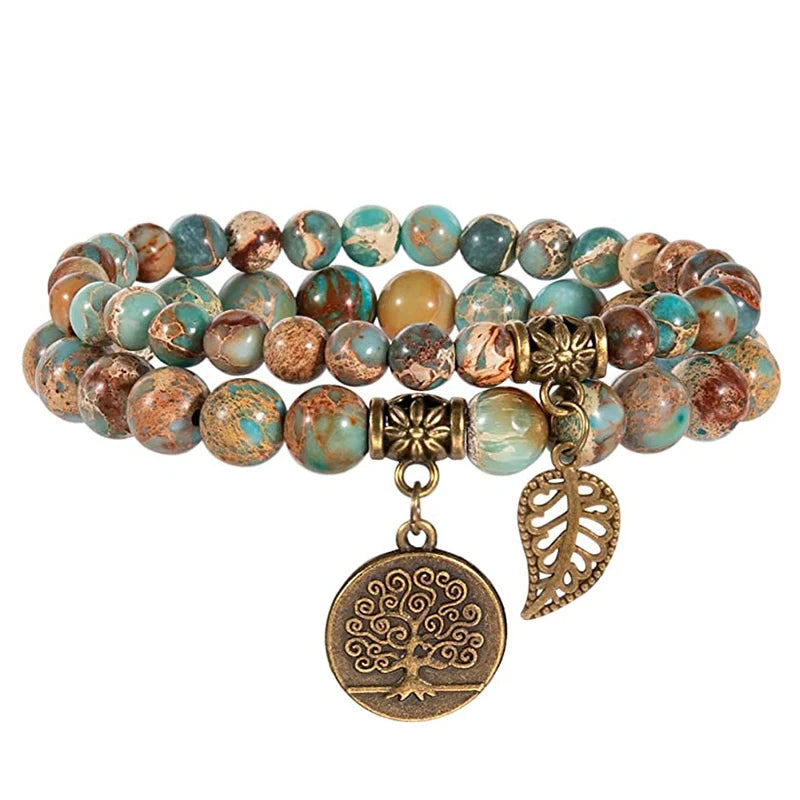 Tree of Life Natural Stone Bracelet Set — Couples & Healing Crystal