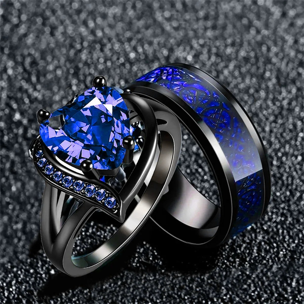 Tinkers Stainless Steel Couple Rings Blue Zircon Rhinestones - Apparel & Accessories > Jewelry > Rings