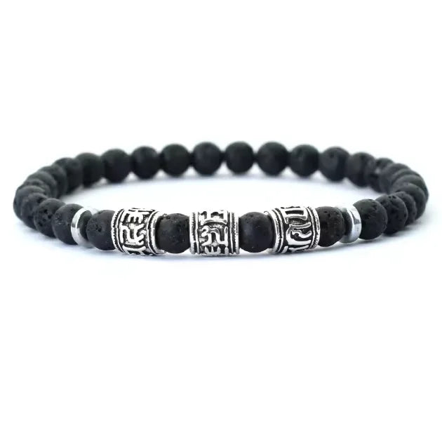 Men’s Stone Bead Mantra Bracelet — Howlite, Lava & Tiger Eye