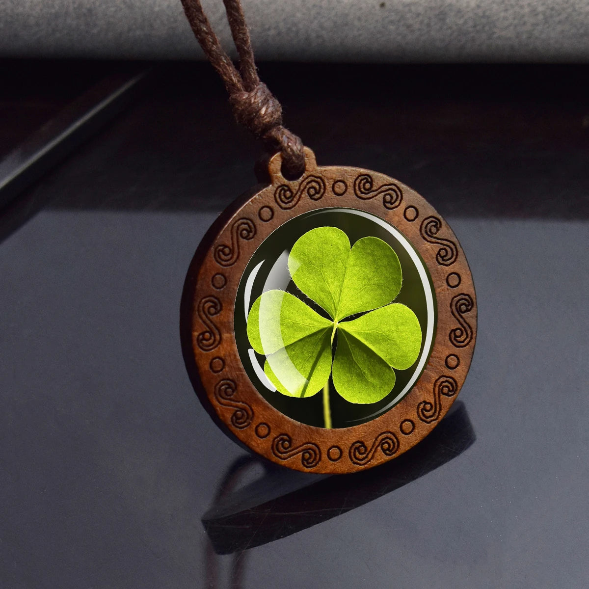 Four Leaf Clover Wooden Pendant By Tinkers For Luck Energy