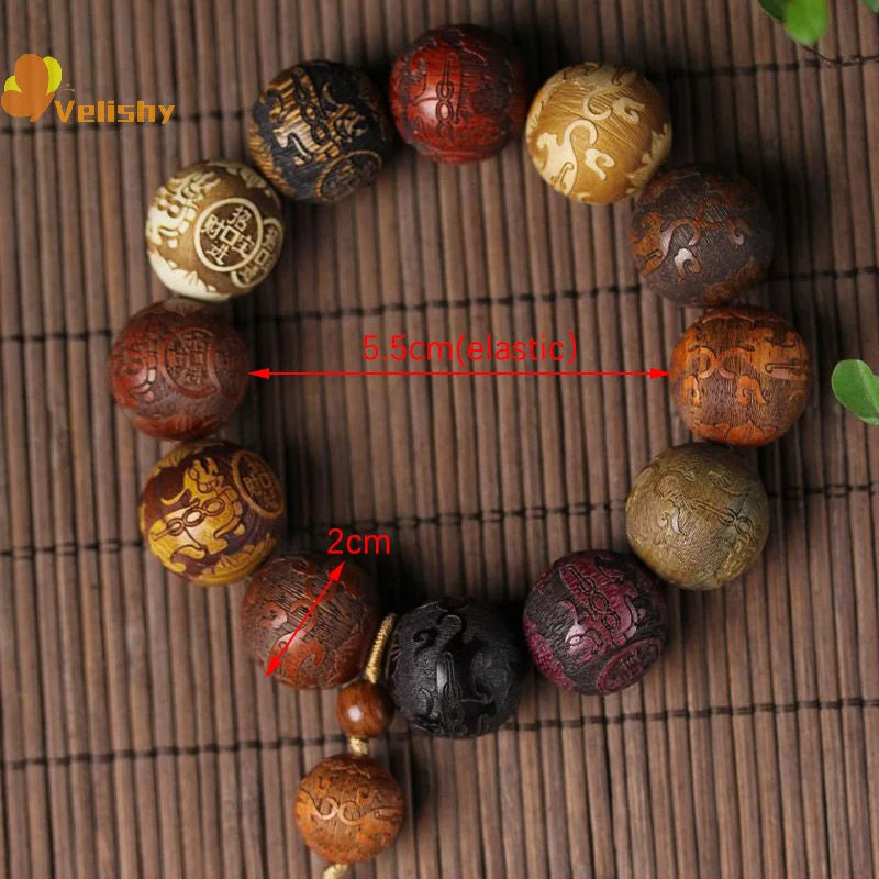 Classic 20mm Handmade Wood Carved Beaded Bracelet Pendant