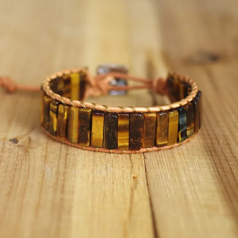 Handmade Boho Leather Wrap Bracelet with Natural Picasso Stone