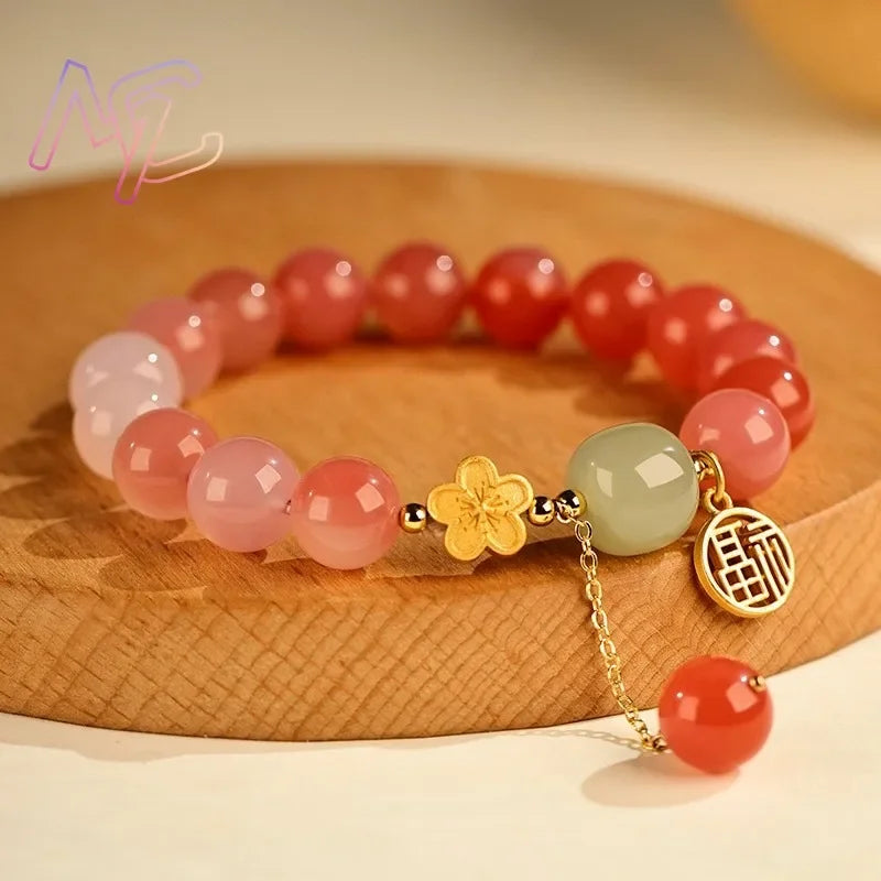 Tinkers Natural Jade Agate Flower Bracelet Real Gemstone Fashion - Uncategorized