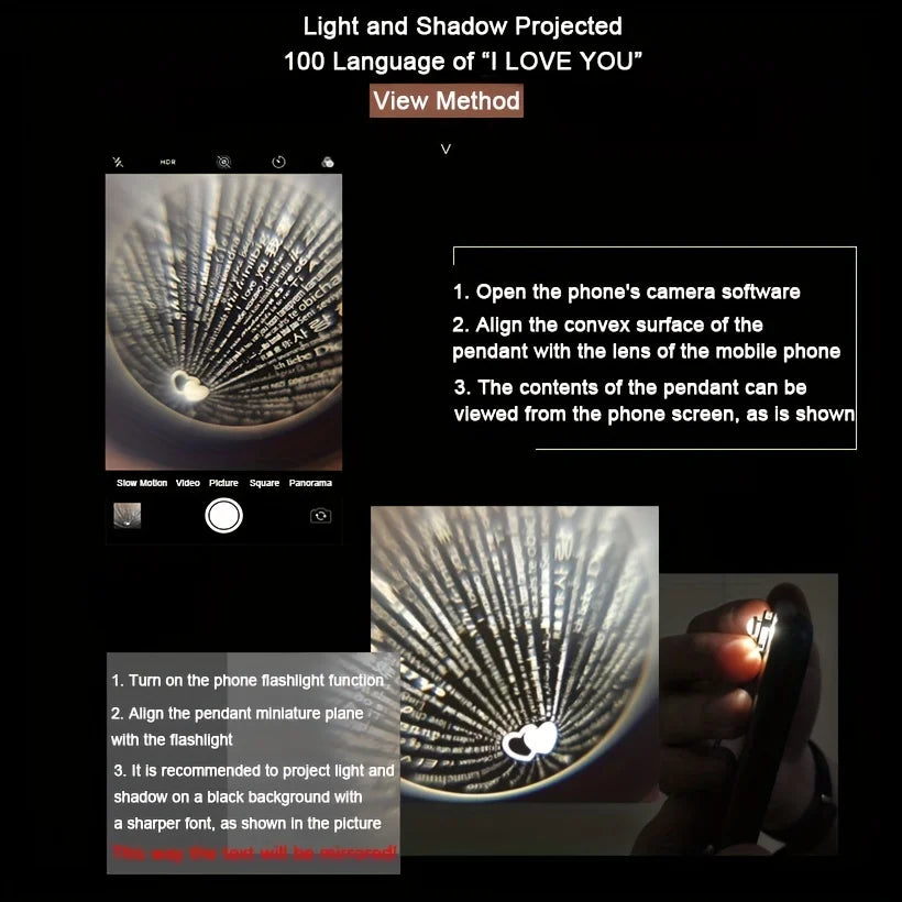 Tinkers Projection Necklace 100 Languages I Love You Pendant -