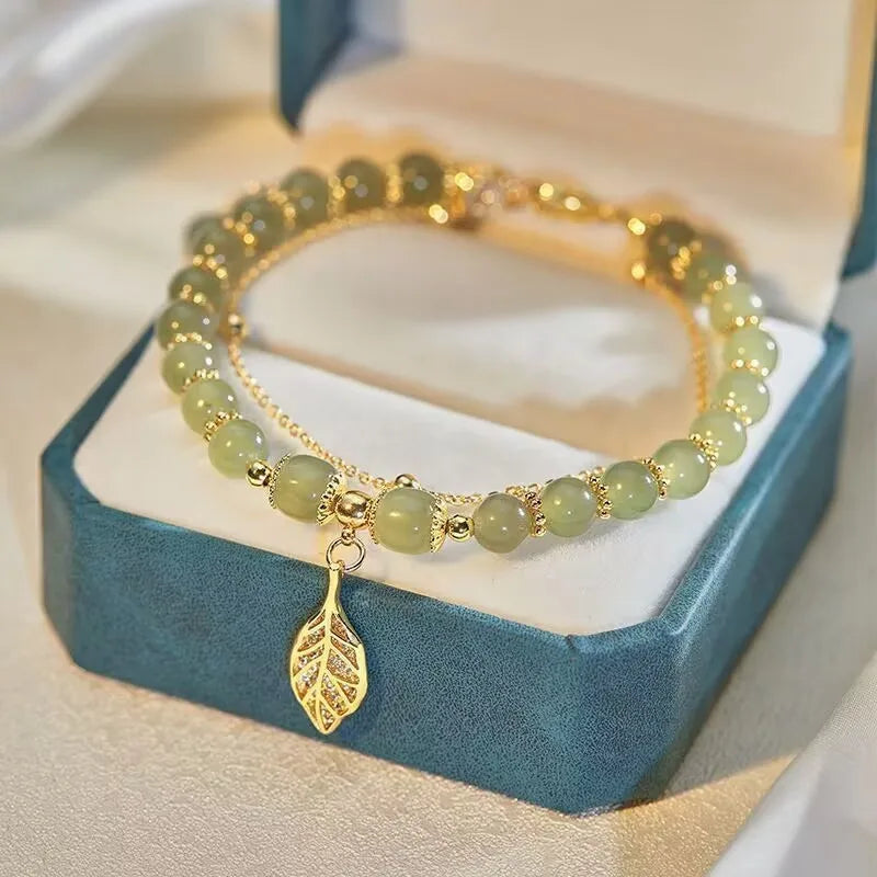 Tinkers FREE TODAY Chinese Style Green Jade Bracelet Rare Gold Leaf - Apparel & Accessories > Jewelry > Bracelets