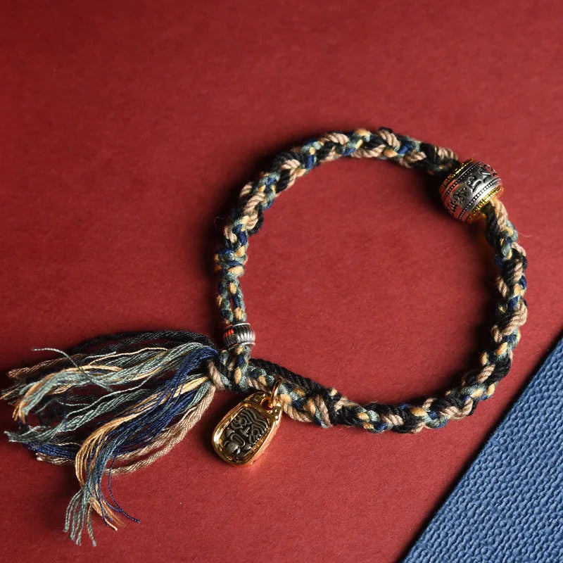 Tinkers Tibetan Hand Woven Cotton Rope Bracelet With Box Clasp -