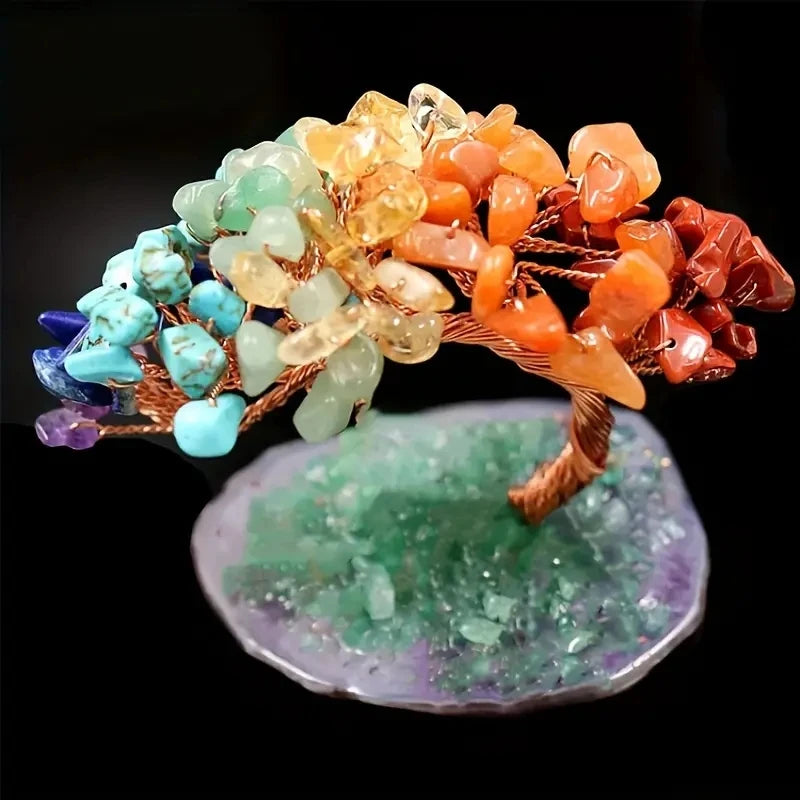 Elegant Handcrafted Natural Agate Crystal Feng Shui Fortune Tree by Tinkers
