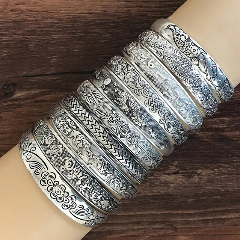 Neu Retro Manschette Armband Tibetischen Silber Geschnitzten Fisch