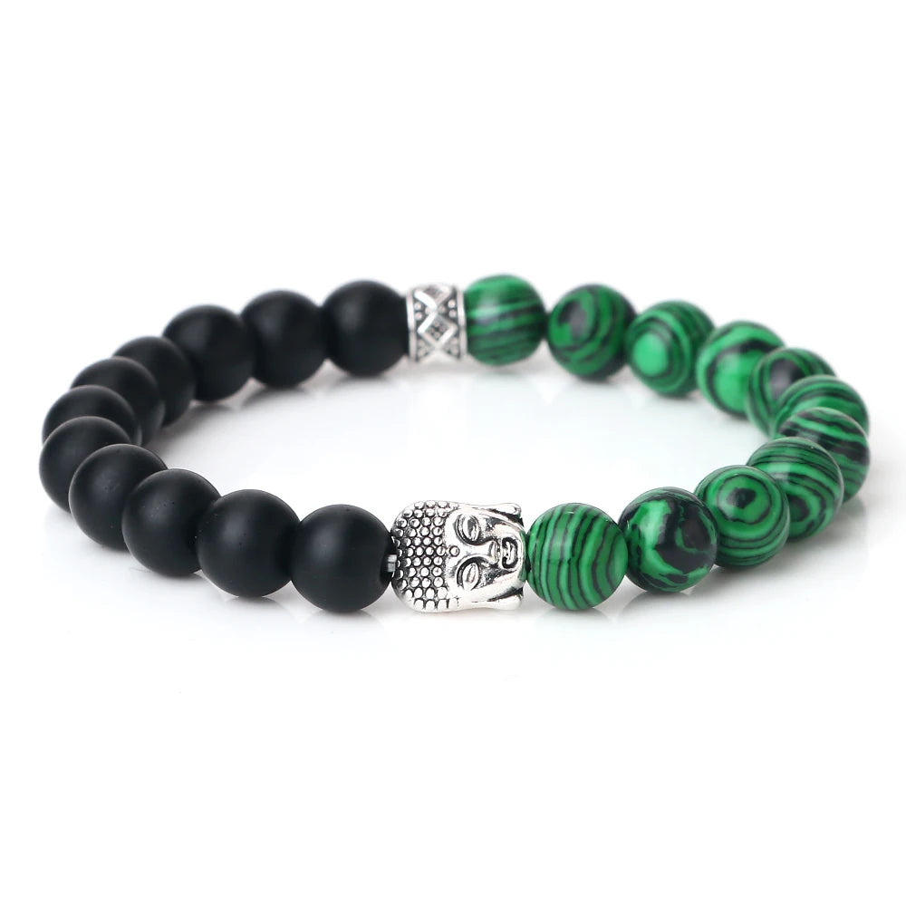 Tibetan Buddha Head Natural Stone Bracelet – 8mm Tiger Eye, Lava & More