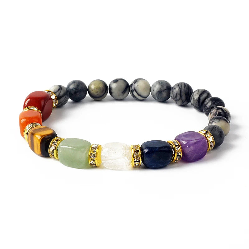 Natural Stone 7 Chakra Tiger Eye Hematite Bracelet for Women Yoga Healing Balance Gift by Tinkers