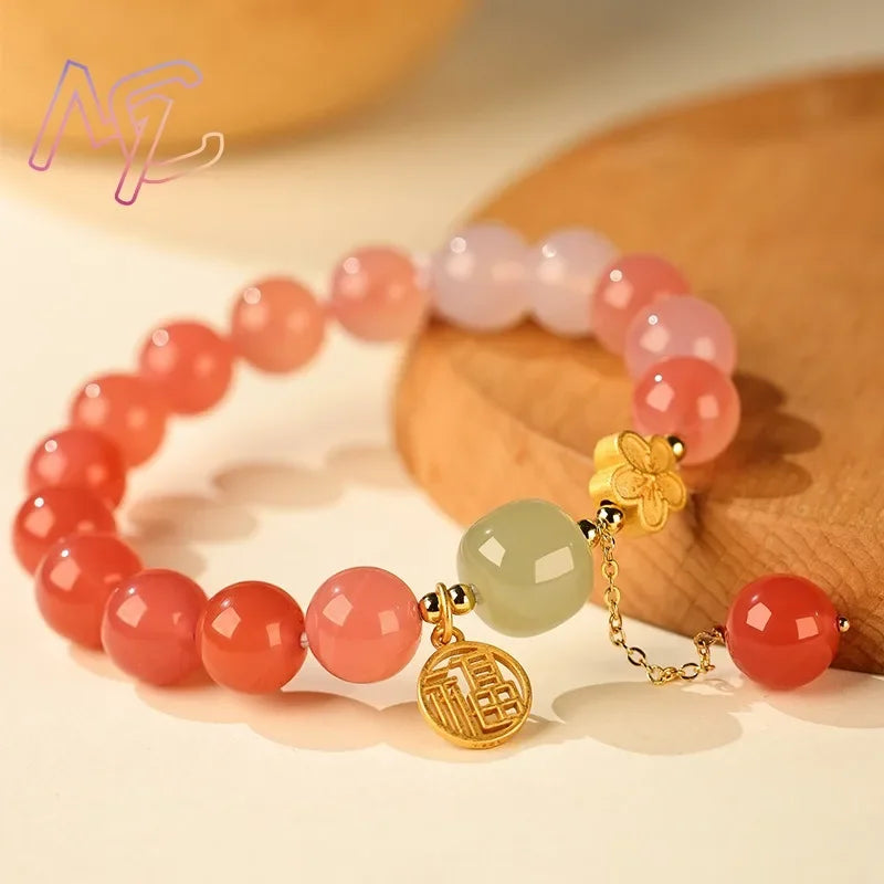 Tinkers Natural Jade Agate Flower Bracelet Real Gemstone Fashion - Uncategorized