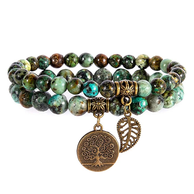 Tree of Life Natural Stone Bracelet Set — Couples & Healing Crystal