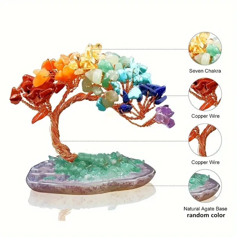 Elegant Handcrafted Natural Agate Crystal Feng Shui Fortune Tree by Tinkers