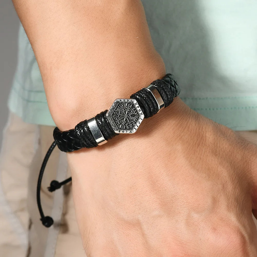 Handwoven Scripture Leather Bracelet — Vintage Ethnic Bangle for Men