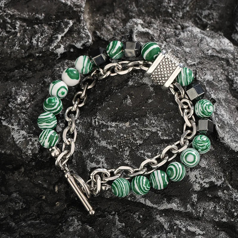 Tinkers Malachite Bracelet For Men Metal Beads Hip Hop Fashion - Uncategorized