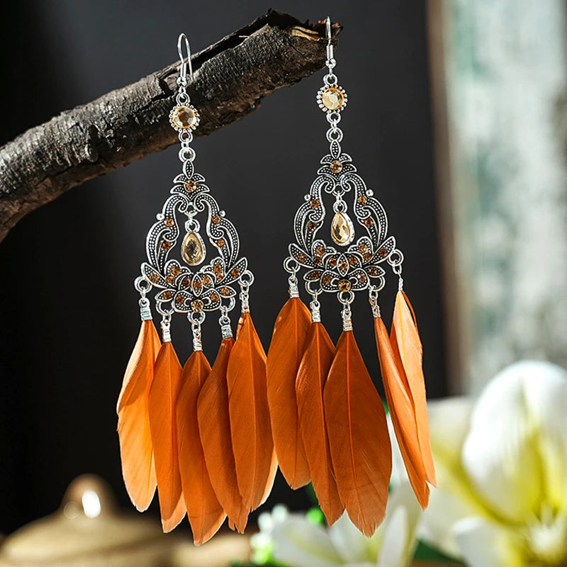 Tinkers Bohemian Brown Feather Earrings For Women Handmade Jewelry -