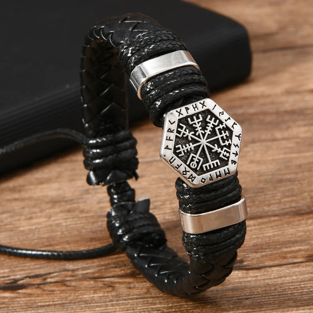 Handwoven Scripture Leather Bracelet — Vintage Ethnic Bangle for Men