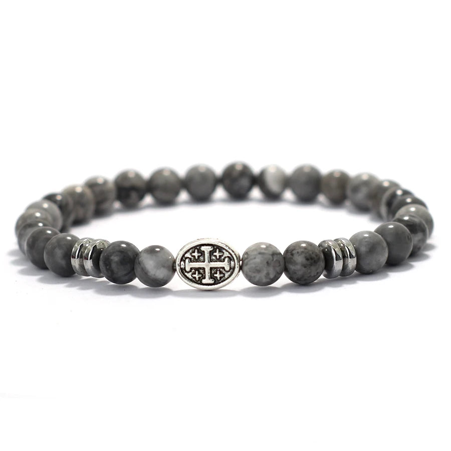 Natural Stone Viking Beaded Bracelet for Men | Lava, Obsidian & Tiger Eye