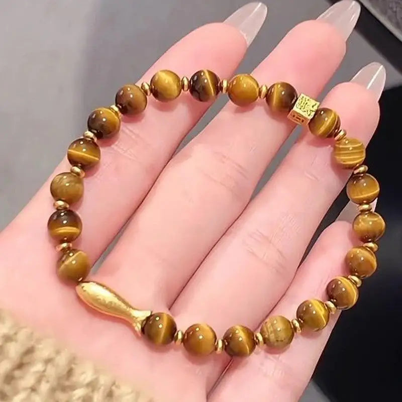 Tiger Eye Stone Cuff Bracelet — Gradient Zircon Charm Jewelry for Women