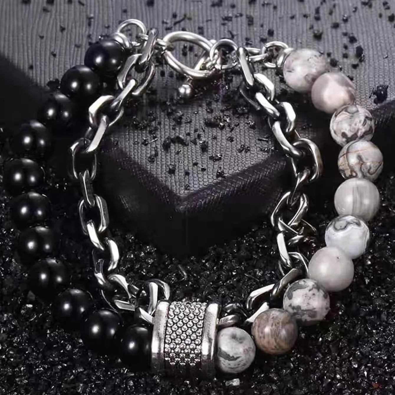 Elegant Handcrafted Black Stone Bracelet for Men's Protection by Tinkers