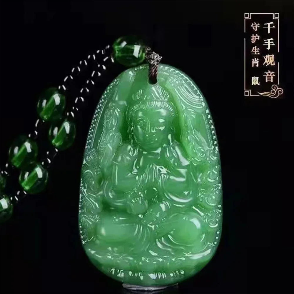 Jade Guanyin Anhänger Halskette Schutz Heilung Handarbeit