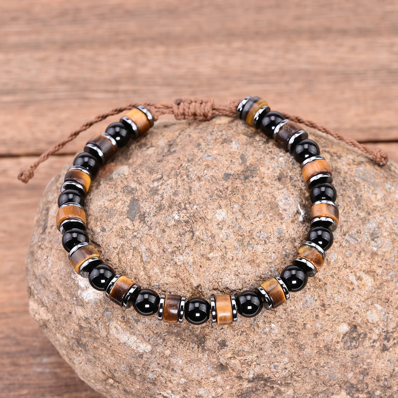 Handcrafted Tiger Eye Obsidian Hematite Bracelet for Women's Protection and Luck by Tinkers