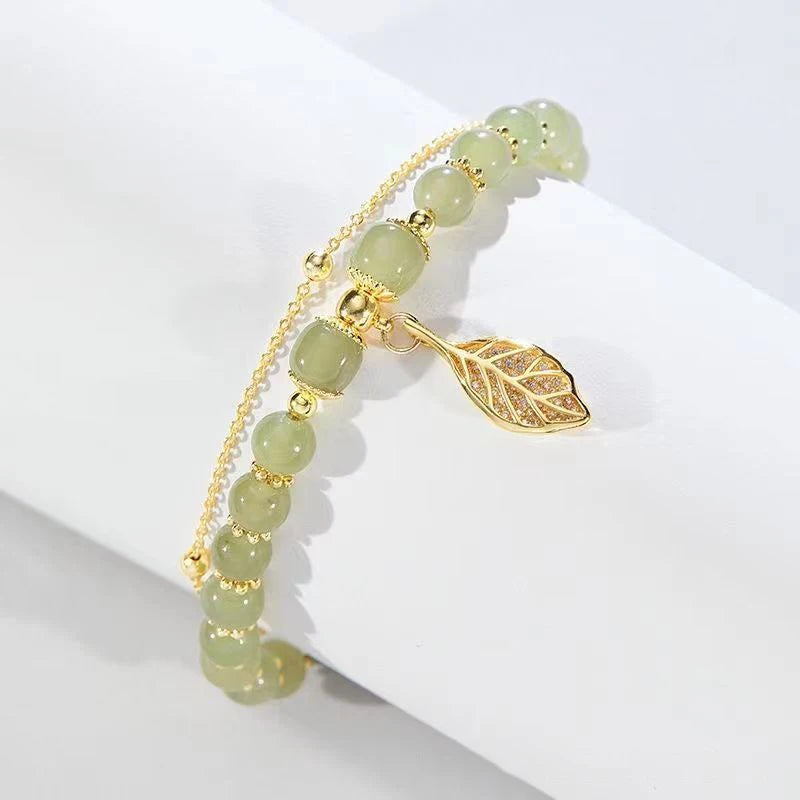 Tinkers FREE TODAY Chinese Style Green Jade Bracelet Rare Gold Leaf - Apparel & Accessories > Jewelry > Bracelets