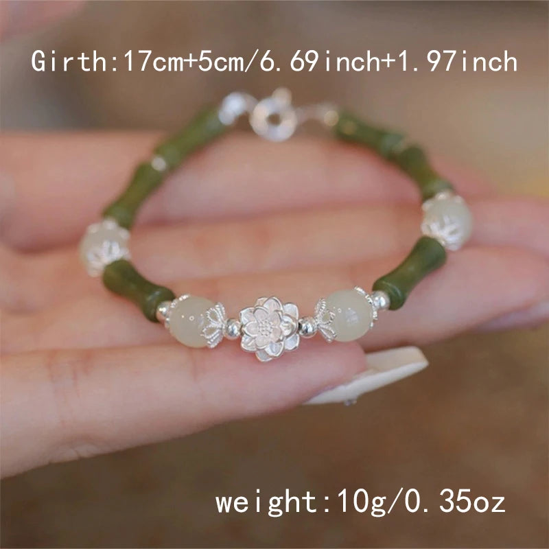 Tinkers Elegant Green Bamboo Beaded Bracelet Flower Pendant - Uncategorized