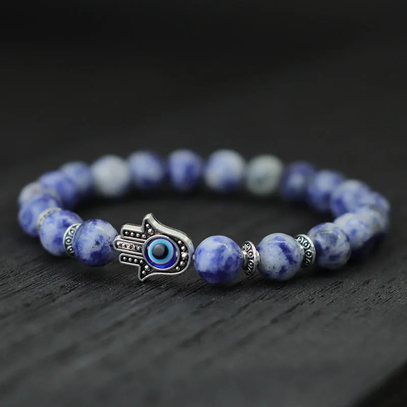 Tinkers Turkey Evil Eye Beaded Bracelet 8mm Lava Stone Lapis Lazuli - Apparel & Accessories > Jewelry > Bracelets