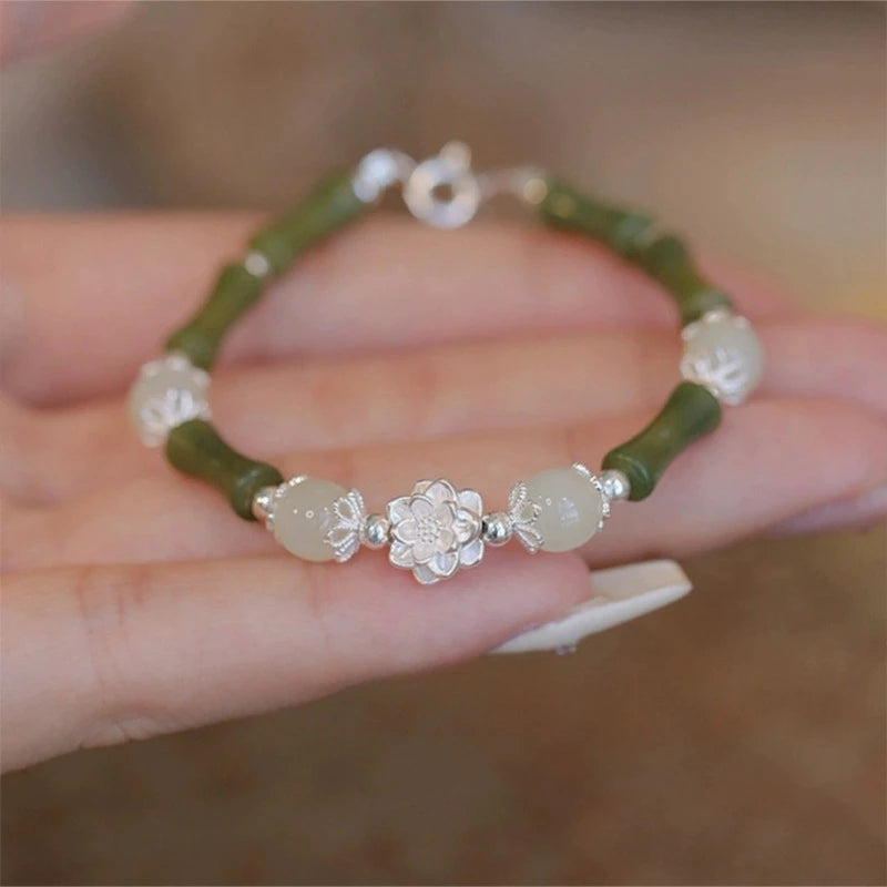 Tinkers Elegant Green Bamboo Beaded Bracelet Flower Pendant - Uncategorized