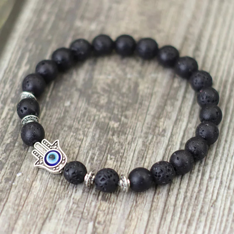 Tinkers Turkey Evil Eye Beaded Bracelet 8mm Lava Stone Lapis Lazuli - Apparel & Accessories > Jewelry > Bracelets