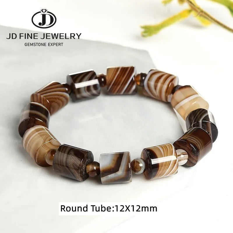 Genuine Natural Coffee Lace Agate Bracelet Women Handmade Tibetan Buddha Hand String Tube Rosary Prayer Charm Yoga Bangles