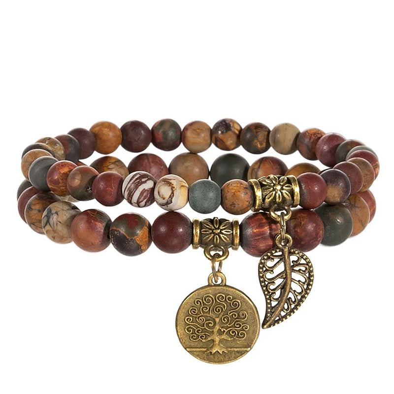 Tree of Life Natural Stone Bracelet Set — Couples & Healing Crystal