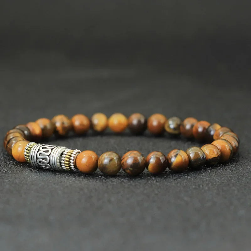 Men’s Stone Bead Mantra Bracelet — Howlite, Lava & Tiger Eye