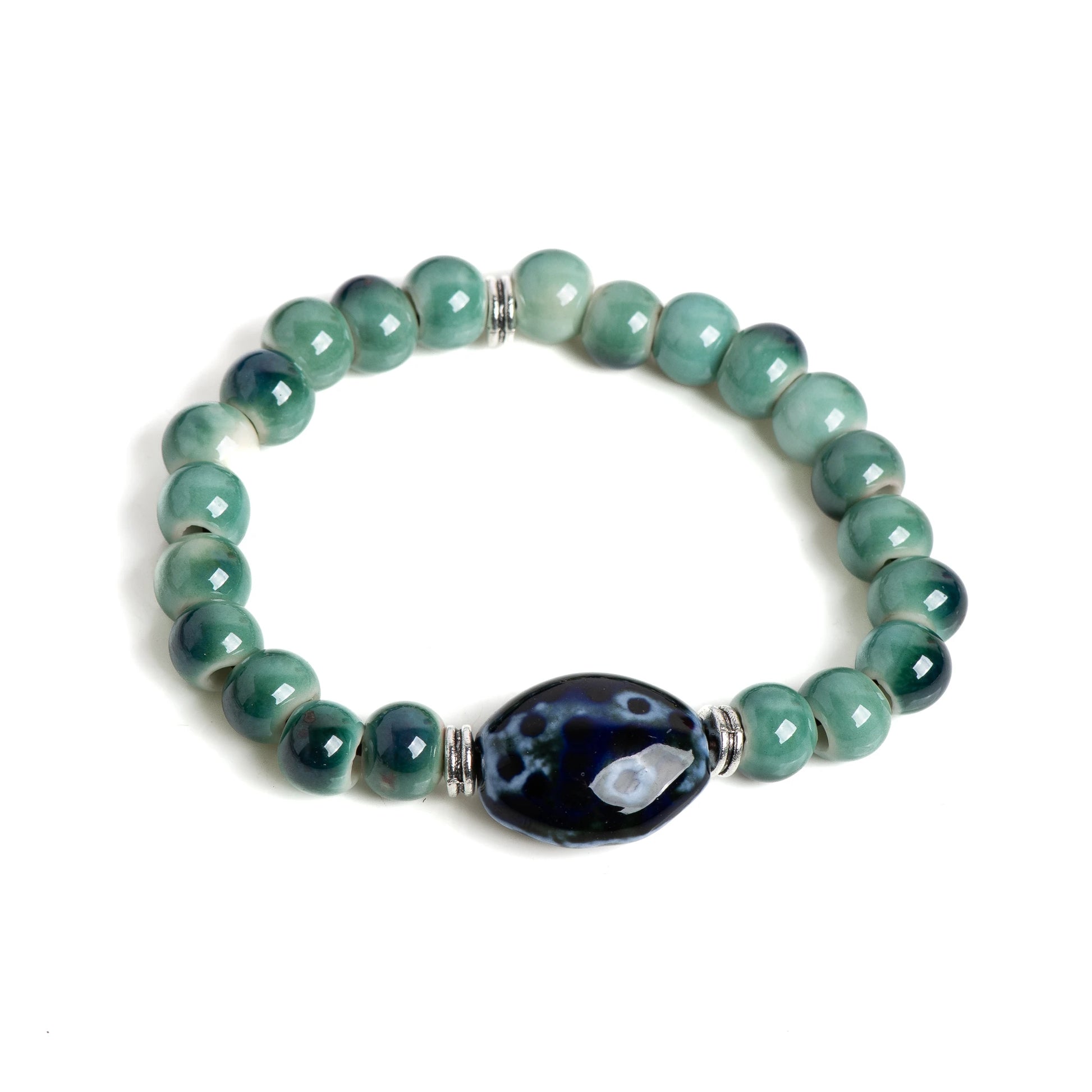 Tinkers Brand Green Ceramic Beaded Stretch Bracelet Vintage Edition -