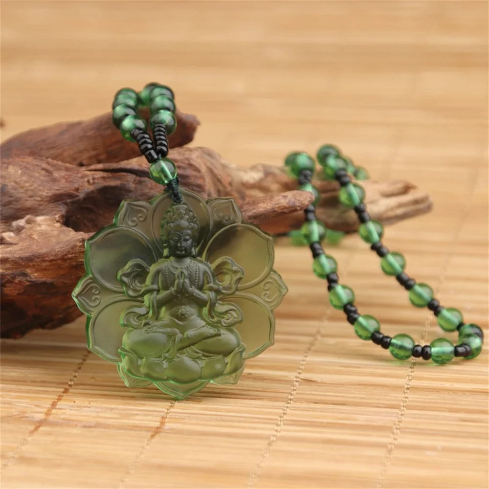 Ice Green Crystal Lotus Pendant By Tinkers - Aura Balance