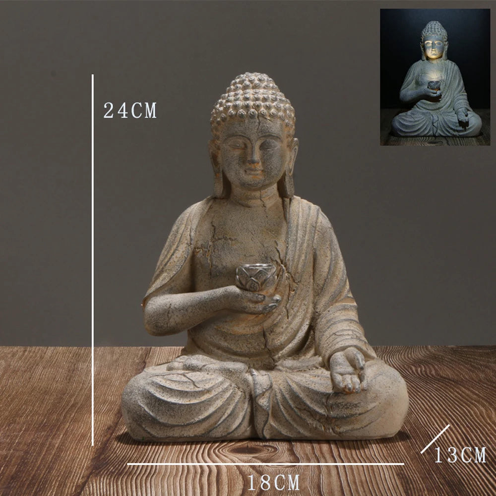 Tinkers Resin Solar Buddha Statue Garden Light Outdoor Front Porch -