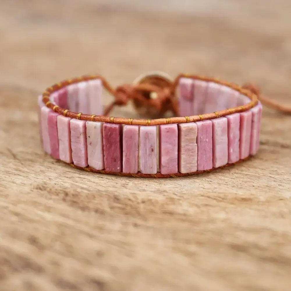 Handmade Boho Leather Wrap Bracelet with Natural Picasso Stone