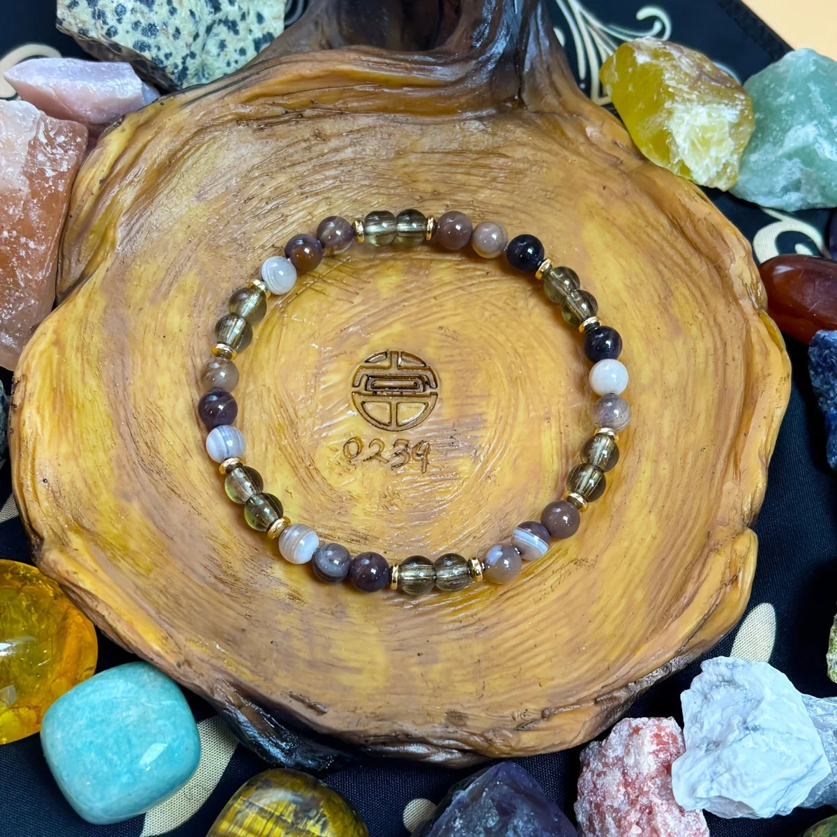 Agate Smoky Quartz Unisex Bracelet for Calm and Strength
