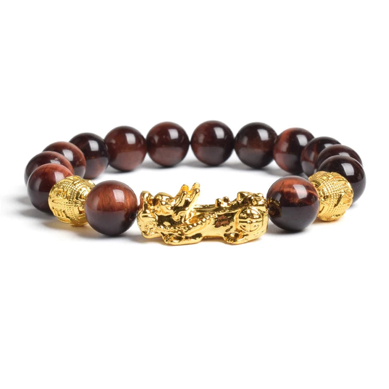 Tinkers Pi Xiu Tiger Eye Beads Bracelet Feng Shui Pixiu Good Luck -