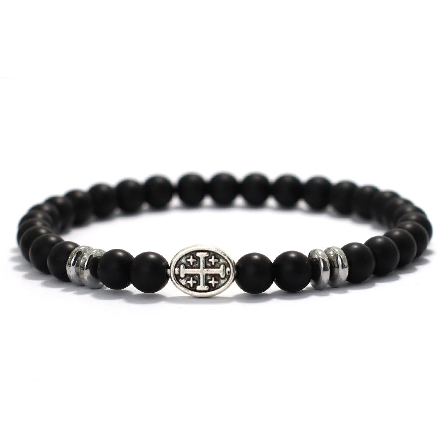 Natural Stone Viking Beaded Bracelet for Men | Lava, Obsidian & Tiger Eye