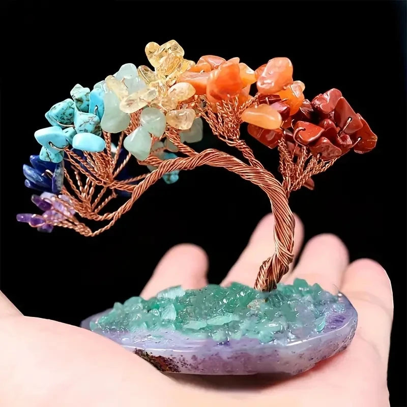 Elegant Handcrafted Natural Agate Crystal Feng Shui Fortune Tree by Tinkers