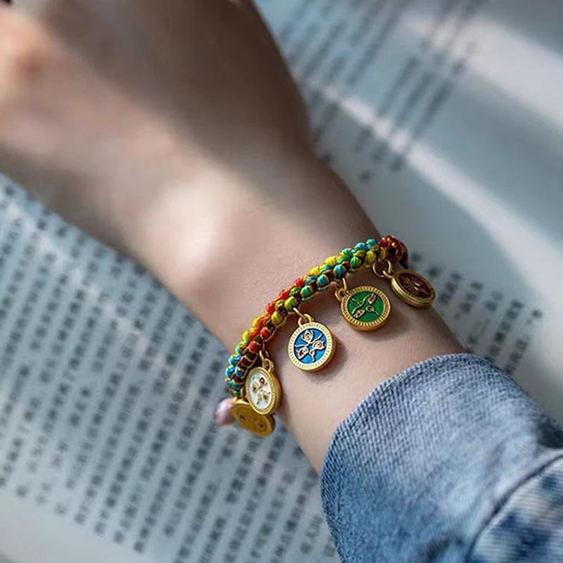 Tibetan Five Wealth Gods Bracelet — Handwoven Colorful Rope