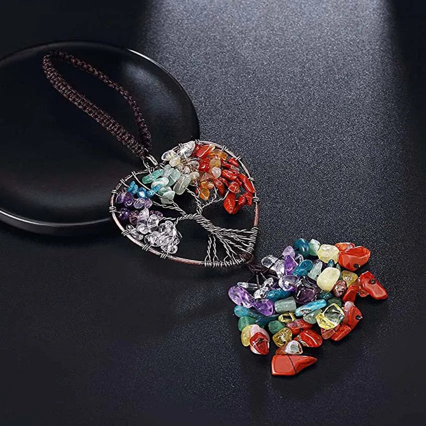 Natural Chakra Crystal Pendant – Tree of Life Gemstone Charm