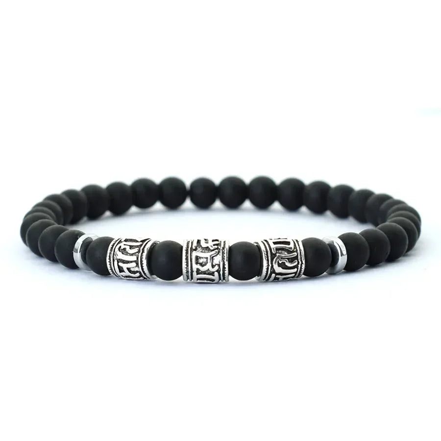 Men’s Stone Bead Mantra Bracelet — Howlite, Lava & Tiger Eye