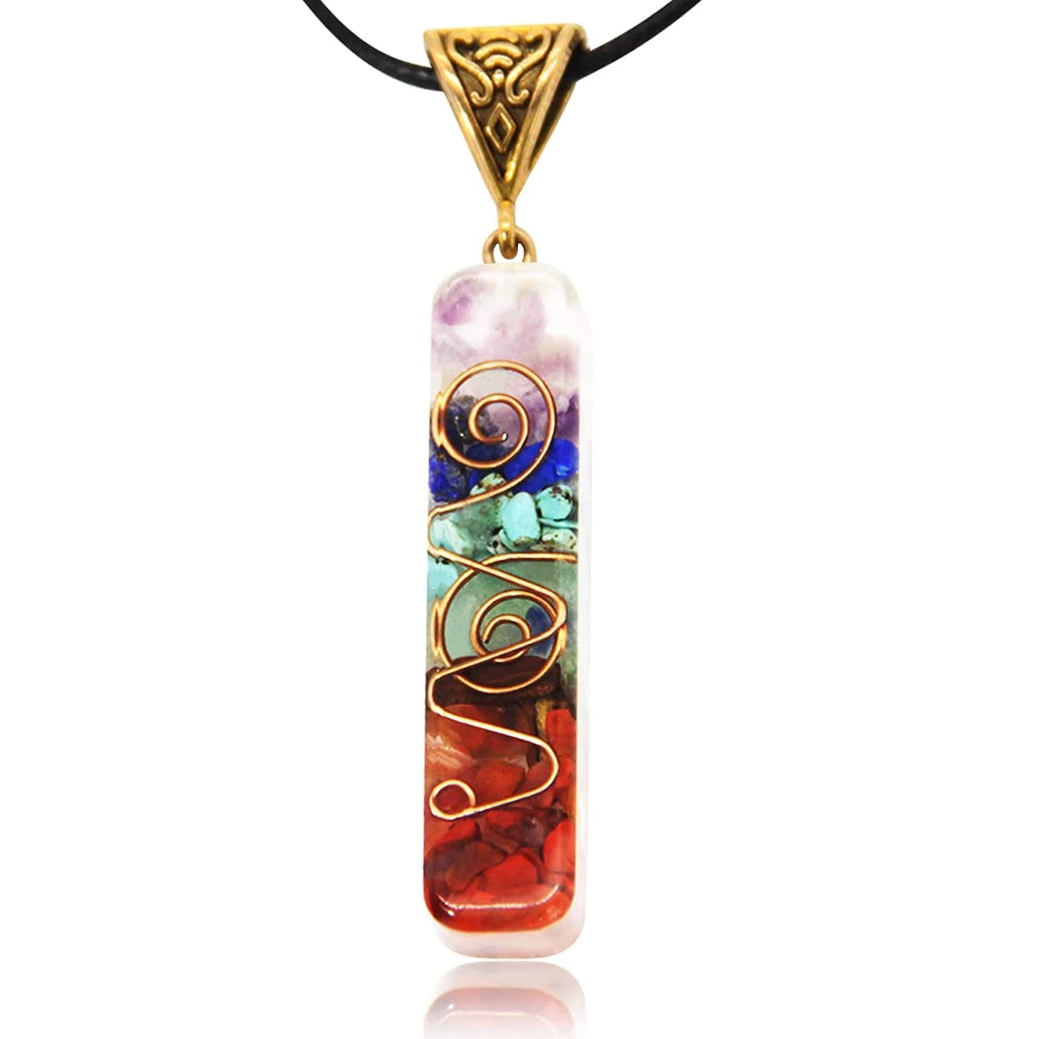 Trendy 7 Chakras Hand Healing Orgone Pendant - Chakra Crystal Necklace with Adjustable Rope - Chakra Jewelry Spiritual Gift