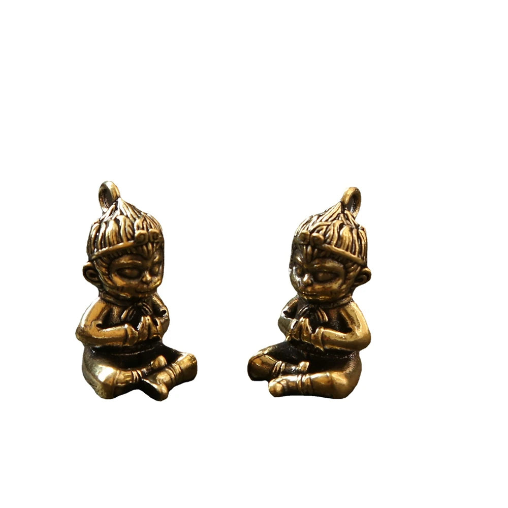 Tinkers Vintage Brass Monkey Keychain Handmade Braided Rope Amulet -