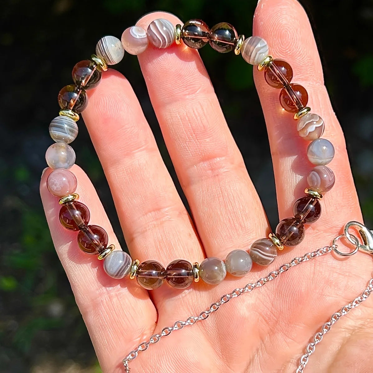 Agate Smoky Quartz Unisex Bracelet for Calm and Strength