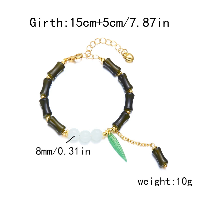 Tinkers Elegant Green Bamboo Beaded Bracelet Flower Pendant - Uncategorized